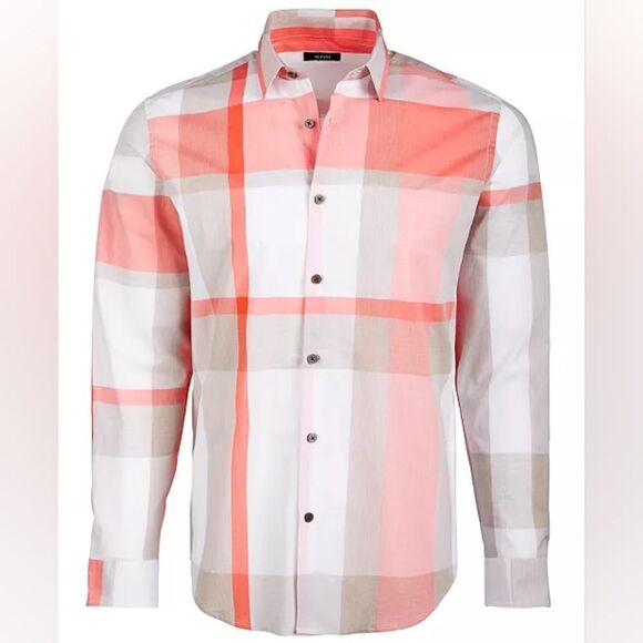 Alfani gray orange plaid button down shirt XL 100% cotton - Picture 12 of 12